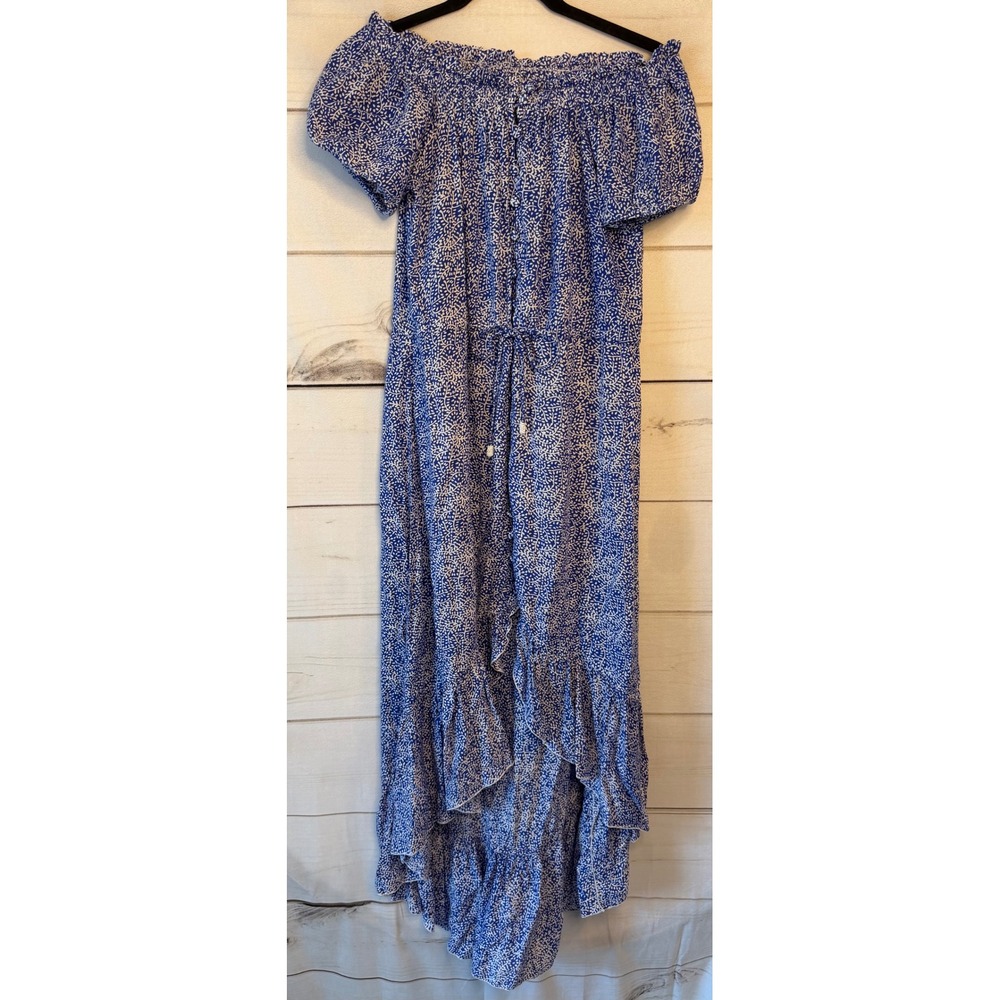 Walker & Wade Blue White Floral Off Shoulder High Low Maxi Dress XS Resortwear
